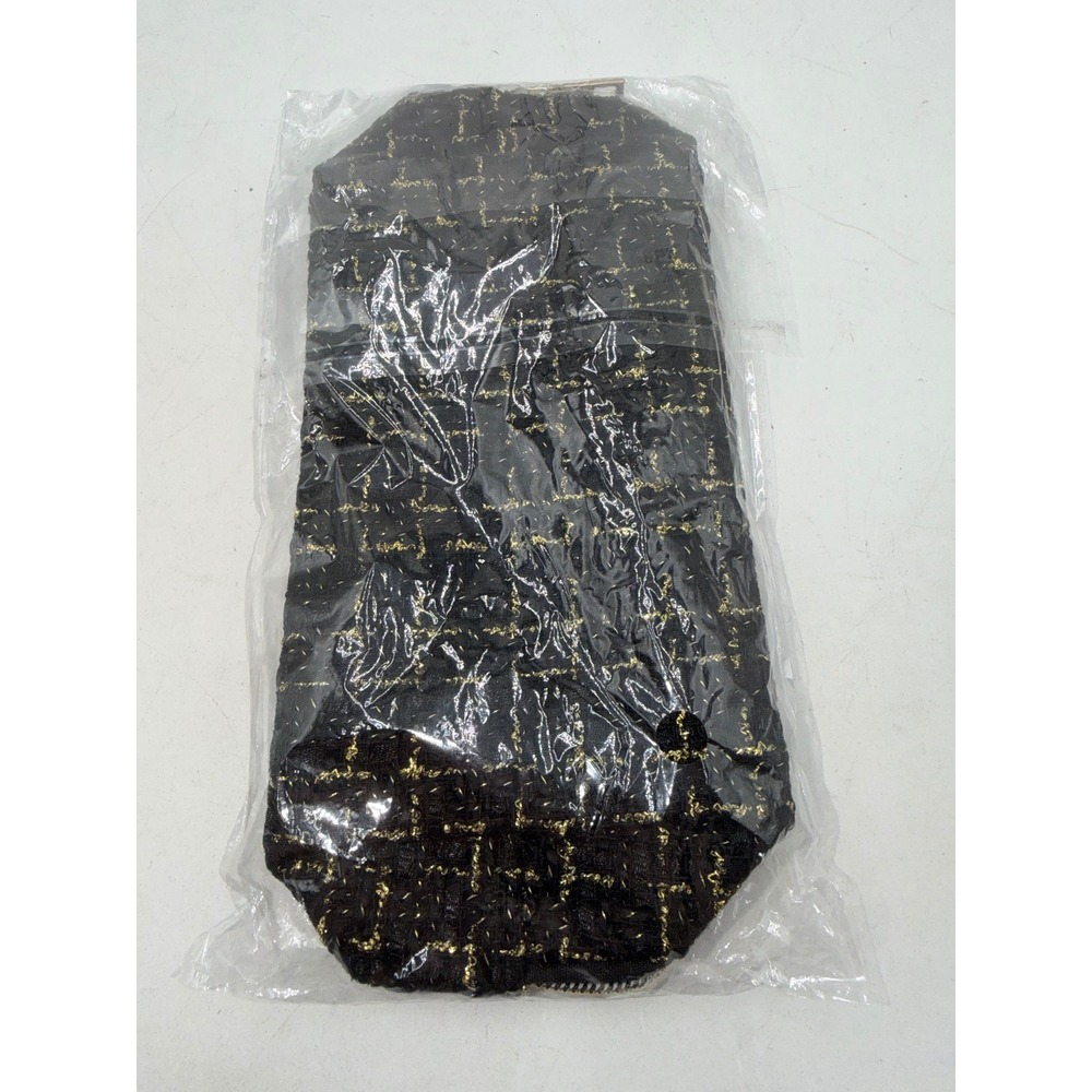 Black and Gold Tweed Plaid Cosmetic Makeup Bag Zippered Pouch ZX-208 New